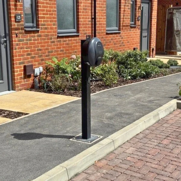 Pod Point EV Charger installed using the EV Tower Pedestal and EV Block Mini foundation base